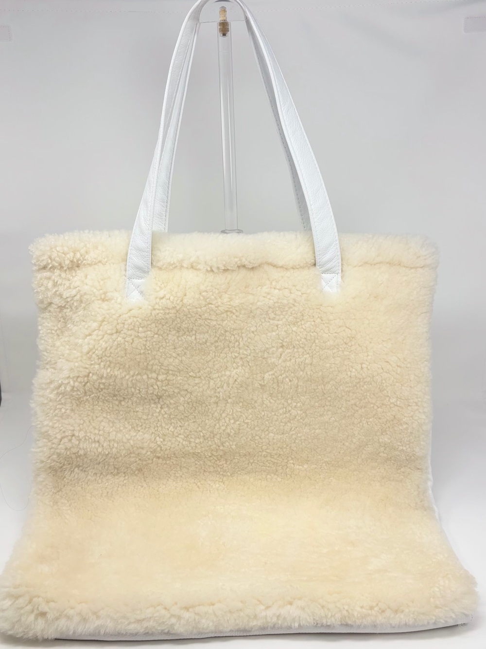 OVERLAND Shearling Tote Sheepskin Leather White Slouchy Purse Shoulder Bag